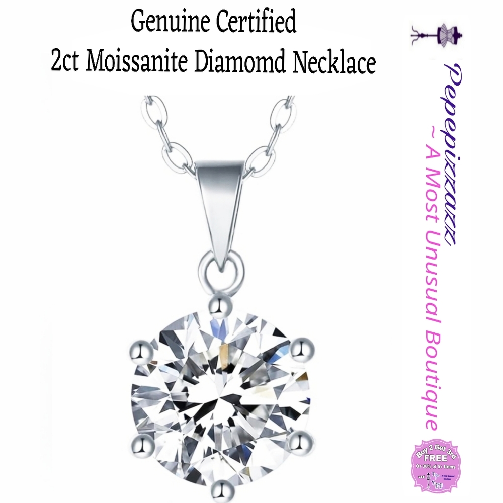 Sale CERTIFIED 2ct 100% REAL MOISSANITE 2CT 18kGP 925 NECKLACE